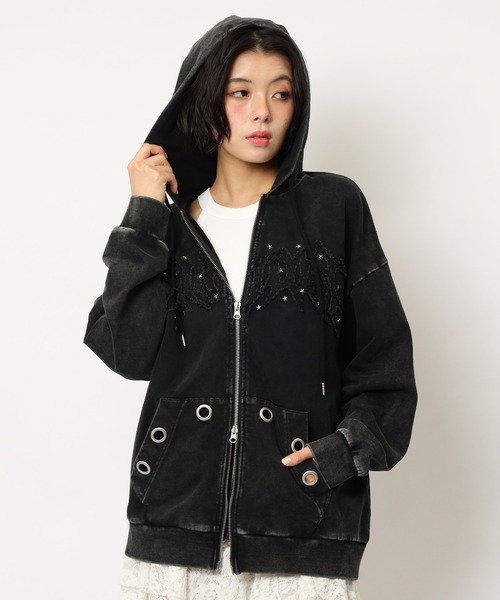 SPIRALGIRL（スパイラルガール）の「アイレットクラッシュロゴオーバーパーカー（パーカー・レディース・ブラック/ピンク/グレー・FREE）」の14枚目の写真