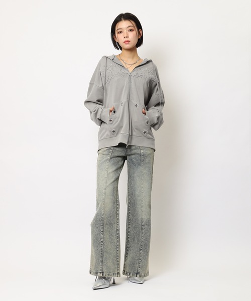 SPIRALGIRL（スパイラルガール）の「アイレットクラッシュロゴオーバーパーカー（パーカー・レディース・ブラック/ピンク/グレー・FREE）」の13枚目の写真