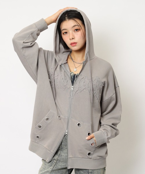 SPIRALGIRL（スパイラルガール）の「アイレットクラッシュロゴオーバーパーカー（パーカー・レディース・ブラック/ピンク/グレー・FREE）」の11枚目の写真