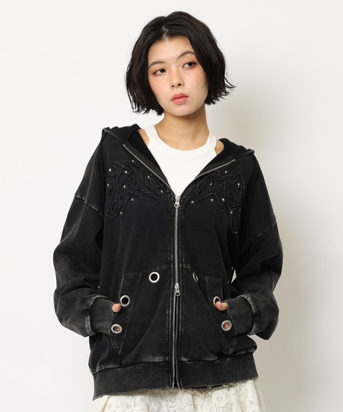 SPIRALGIRL（スパイラルガール）の「アイレットクラッシュロゴオーバーパーカー（パーカー・レディース・ブラック/ピンク/グレー・FREE）」の15枚目の写真