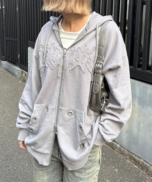 SPIRALGIRL（スパイラルガール）の「アイレットクラッシュロゴオーバーパーカー（パーカー・レディース・ブラック/ピンク/グレー・FREE）」の5枚目の写真