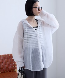Aunely | 【Aunely】 軽やか 楊柳 シアーエア フード シャツ/マシンウォッシャブル＜YOSOOIシリーズ＞(シャツ/ブラウス)