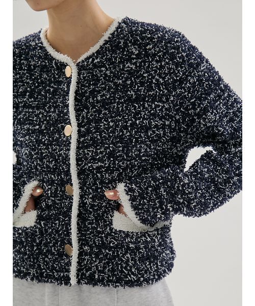 emmi（エミ）の「ツイードライクニットジャケット（カーディガン/ボレロ・レディース・ホワイト/ライトブルー/ネイビー・F）」の3枚目の写真