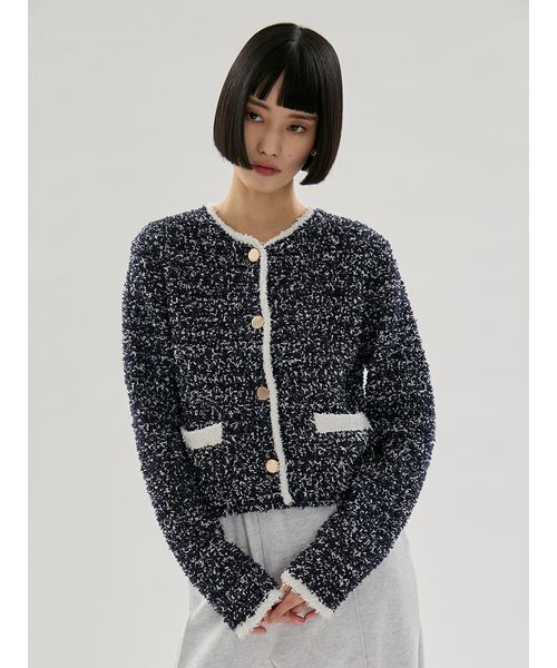 emmi（エミ）の「ツイードライクニットジャケット（カーディガン/ボレロ・レディース・ホワイト/ライトブルー/ネイビー・F）」の10枚目の写真