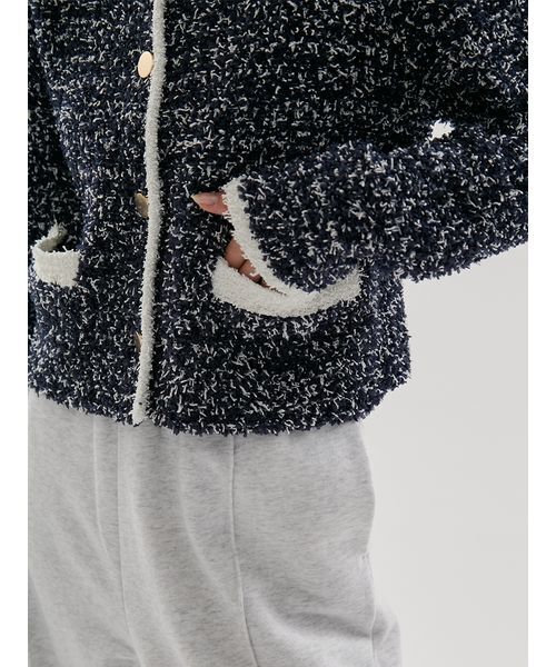 emmi（エミ）の「ツイードライクニットジャケット（カーディガン/ボレロ・レディース・ホワイト/ライトブルー/ネイビー・F）」の13枚目の写真