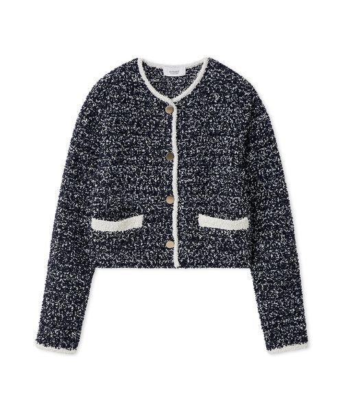 emmi（エミ）の「ツイードライクニットジャケット（カーディガン/ボレロ・レディース・ホワイト/ライトブルー/ネイビー・F）」の7枚目の写真