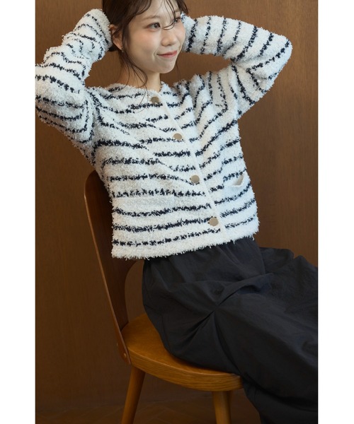 emmi（エミ）の「ツイードライクニットジャケット（カーディガン/ボレロ・レディース・ホワイト/ライトブルー/ネイビー・F）」の19枚目の写真