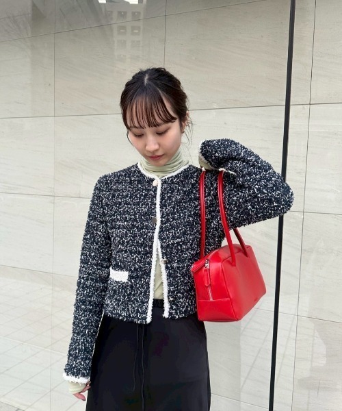 emmi（エミ）の「ツイードライクニットジャケット（カーディガン/ボレロ・レディース・ホワイト/ライトブルー/ネイビー・F）」の4枚目の写真