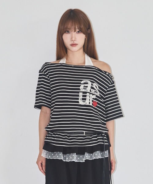 as you are(アズユーアー)の「◇ASYOUARE◇ブランド直輸入正規品/ストライプオフショルダーTシャツ STRIPED OFF-SHOULDER T-SHIRT(Tシャツ/カットソー・レディース・ブラック/チャコール/グレー・FREE)」の13枚目の写真