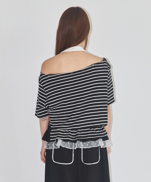 as you are(アズユーアー)の「◇ASYOUARE◇ブランド直輸入正規品/ストライプオフショルダーTシャツ STRIPED OFF-SHOULDER T-SHIRT(Tシャツ/カットソー・レディース・ブラック/チャコール/グレー・FREE)」の15枚目の写真