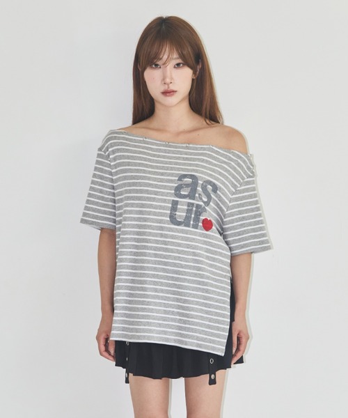 as you are(アズユーアー)の「◇ASYOUARE◇ブランド直輸入正規品/ストライプオフショルダーTシャツ STRIPED OFF-SHOULDER T-SHIRT(Tシャツ/カットソー・レディース・ブラック/チャコール/グレー・FREE)」の16枚目の写真