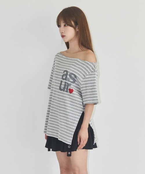 as you are(アズユーアー)の「◇ASYOUARE◇ブランド直輸入正規品/ストライプオフショルダーTシャツ STRIPED OFF-SHOULDER T-SHIRT(Tシャツ/カットソー・レディース・ブラック/チャコール/グレー・FREE)」の17枚目の写真