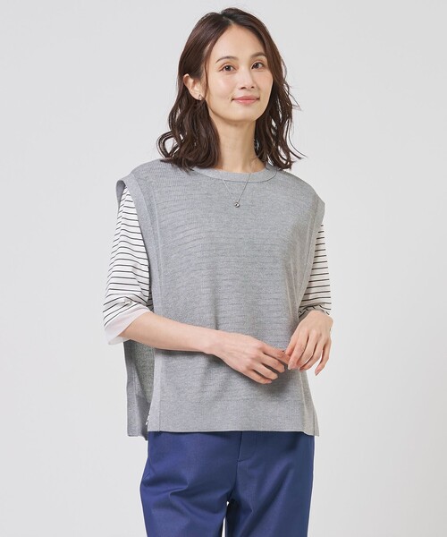 J.PRESS（ジェイプレス）の「Vis/Pe スパーク ニット ベスト（ベスト・レディース・ライトグレー系/ネイビー系/アイボリー系/スカイブルー系・F）」の2枚目の写真