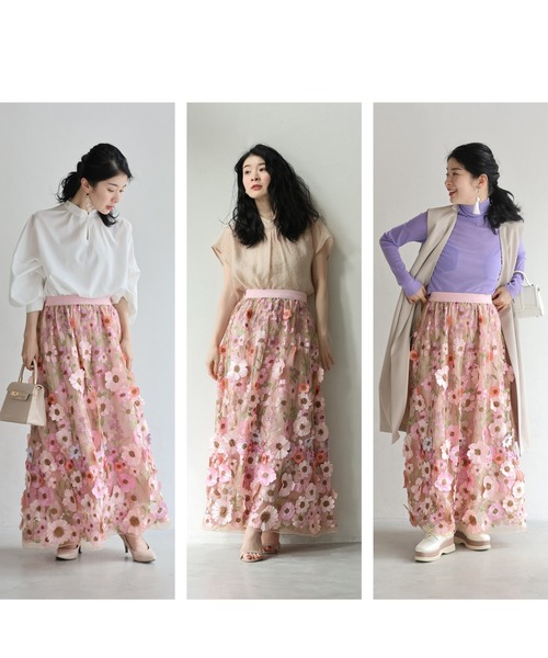 ⚠️GWセール⚠️新品♡春満開お花に包まれるベールロングスカート 春満開お花に包まれるベールロングスカート 【公式通販】