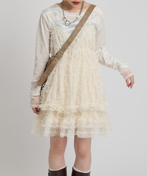 w closet（ダブルクローゼット）の「チュールリボンミニキャミワンピース（ワンピース・レディース・ブラック/アイボリー・FREE）」の11枚目の写真