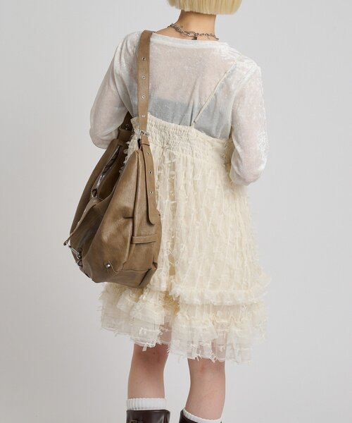 w closet（ダブルクローゼット）の「チュールリボンミニキャミワンピース（ワンピース・レディース・ブラック/アイボリー・FREE）」の13枚目の写真