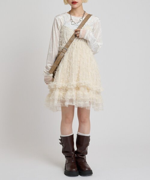 w closet（ダブルクローゼット）の「チュールリボンミニキャミワンピース（ワンピース・レディース・ブラック/アイボリー・FREE）」の16枚目の写真