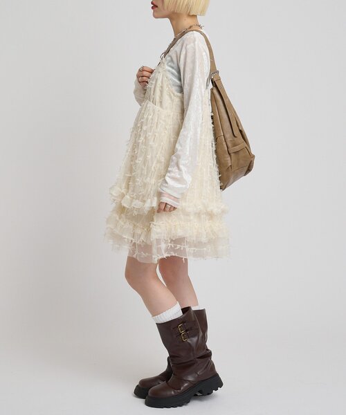 w closet（ダブルクローゼット）の「チュールリボンミニキャミワンピース（ワンピース・レディース・ブラック/アイボリー・FREE）」の17枚目の写真