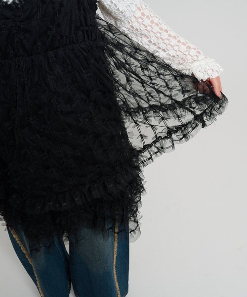 w closet（ダブルクローゼット）の「チュールリボンミニキャミワンピース（ワンピース・レディース・ブラック/アイボリー・FREE）」の6枚目の写真