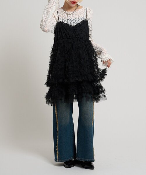 w closet（ダブルクローゼット）の「チュールリボンミニキャミワンピース（ワンピース・レディース・ブラック/アイボリー・FREE）」の7枚目の写真