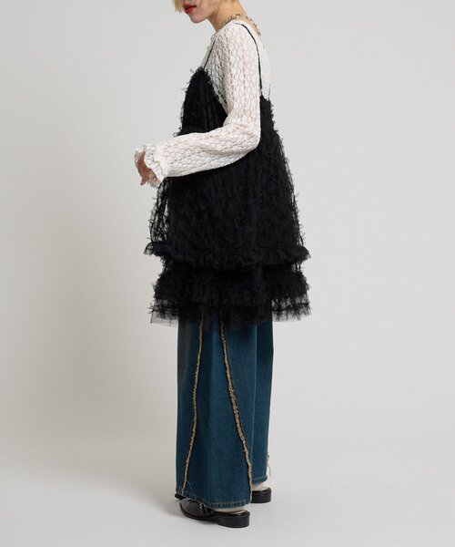 w closet（ダブルクローゼット）の「チュールリボンミニキャミワンピース（ワンピース・レディース・ブラック/アイボリー・FREE）」の8枚目の写真