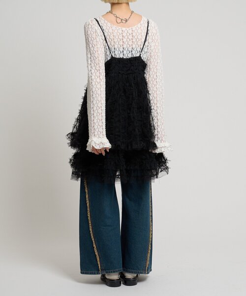 w closet（ダブルクローゼット）の「チュールリボンミニキャミワンピース（ワンピース・レディース・ブラック/アイボリー・FREE）」の9枚目の写真