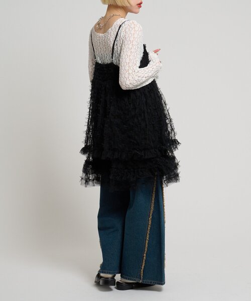 w closet（ダブルクローゼット）の「チュールリボンミニキャミワンピース（ワンピース・レディース・ブラック/アイボリー・FREE）」の10枚目の写真