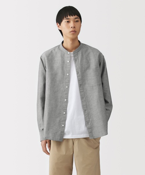 無印良品（ムジルシリョウヒン）の「紳士 ヘンプコットンスタンドカラー長袖シャツ（シャツ/ブラウス・メンズ・ホワイト/グレー系1/サックスブルー系/ブラック/ライトピンク/グレー系/ブルー・S/L/XL/M）」の3枚目の写真