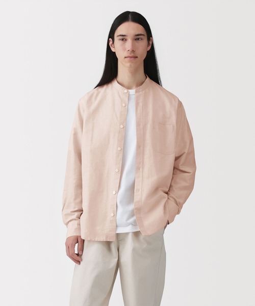 無印良品（ムジルシリョウヒン）の「紳士 ヘンプコットンスタンドカラー長袖シャツ（シャツ/ブラウス・メンズ・ホワイト/グレー系1/サックスブルー系/ブラック/ライトピンク/グレー系/ブルー・S/L/XL/M）」の7枚目の写真