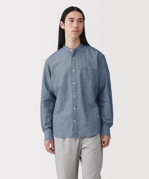 無印良品（ムジルシリョウヒン）の「紳士 ヘンプコットンスタンドカラー長袖シャツ（シャツ/ブラウス・メンズ・ホワイト/グレー系1/サックスブルー系/ブラック/ライトピンク/グレー系/ブルー・S/L/XL/M）」の5枚目の写真