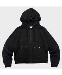 ハッシュスタッズワッフルフリルフードジップアップ_2COLOR