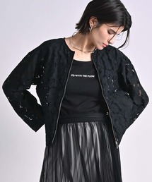 RAW FUDGE（ローファッジ）の「リブ切替レースノーカラージャケット（ノーカラージャケット）」