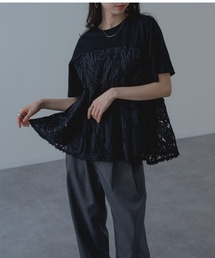 refinedworks | 【refinedworks】異素材 ペプラム シルエット 半袖 プルオーバー！(Tシャツ/カットソー)