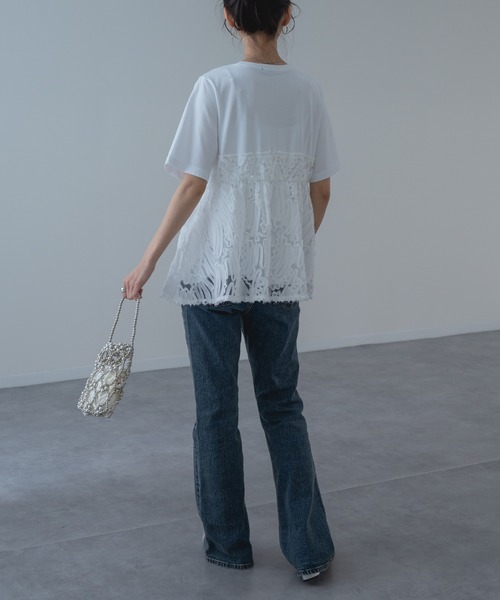 refinedworks（リファインドワークス）の「【refinedworks】異素材 ドッキング ペプラム シルエット プルオーバー！（Tシャツ/カットソー・レディース・オフホワイト/ブラック・FREE）」の13枚目の写真