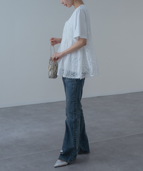 refinedworks（リファインドワークス）の「【refinedworks】異素材 ドッキング ペプラム シルエット プルオーバー！（Tシャツ/カットソー・レディース・オフホワイト/ブラック・FREE）」の11枚目の写真