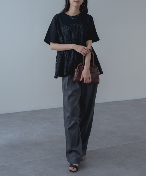 refinedworks（リファインドワークス）の「【refinedworks】異素材 ドッキング ペプラム シルエット プルオーバー！（Tシャツ/カットソー・レディース・オフホワイト/ブラック・FREE）」の7枚目の写真