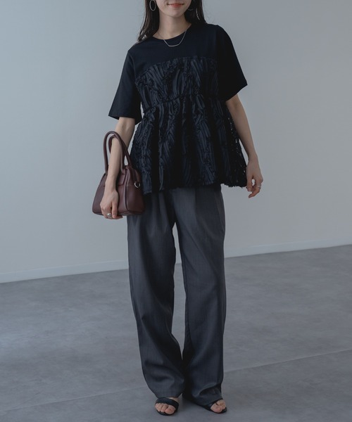 refinedworks（リファインドワークス）の「【refinedworks】異素材 ドッキング ペプラム シルエット プルオーバー！（Tシャツ/カットソー・レディース・オフホワイト/ブラック・FREE）」の19枚目の写真