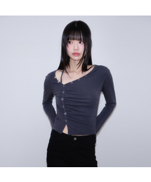 Unbalanced Shirring Long Sleeve [Charcoal]