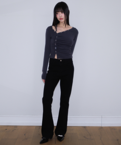 ROSEFRANTZ（ロゼフランツ）の「Unbalanced Shirring Long Sleeve [Charcoal]（Tシャツ/カットソー・レディース・チャコールグレー・OS）」の14枚目の写真