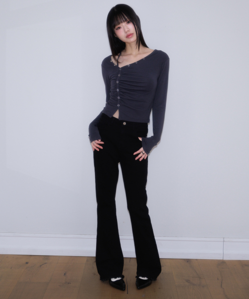 ROSEFRANTZ（ロゼフランツ）の「Unbalanced Shirring Long Sleeve [Charcoal]（Tシャツ/カットソー・レディース・チャコールグレー・OS）」の15枚目の写真