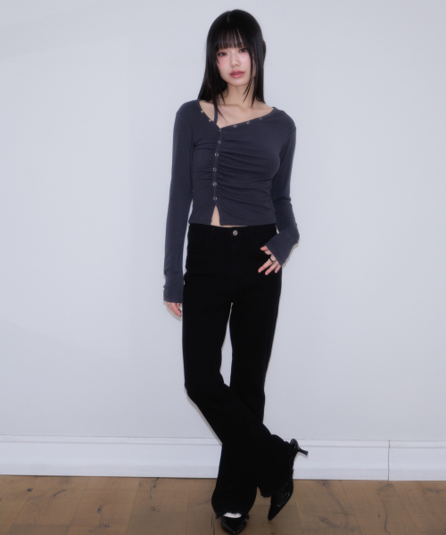 ROSEFRANTZ（ロゼフランツ）の「Unbalanced Shirring Long Sleeve [Charcoal]（Tシャツ/カットソー・レディース・チャコールグレー・OS）」の16枚目の写真