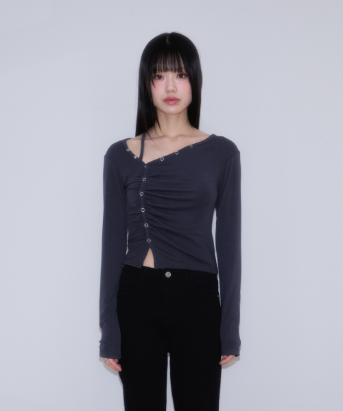 ROSEFRANTZ（ロゼフランツ）の「Unbalanced Shirring Long Sleeve [Charcoal]（Tシャツ/カットソー・レディース・チャコールグレー・OS）」の17枚目の写真