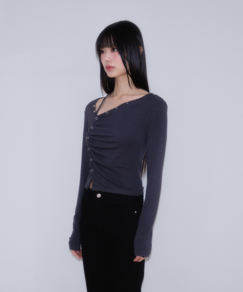 ROSEFRANTZ（ロゼフランツ）の「Unbalanced Shirring Long Sleeve [Charcoal]（Tシャツ/カットソー・レディース・チャコールグレー・OS）」の18枚目の写真