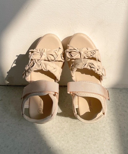 Shoes in Closet(シューズインクローゼット)の「+9.0㎝ 超軽量 厚底 ソフトレザー リボン ギャザー サンダル 5813(サンダル・レディース・ベージュ/ブラック×ブラック/グレー・3L/L/LL/M/S)」の15枚目の写真