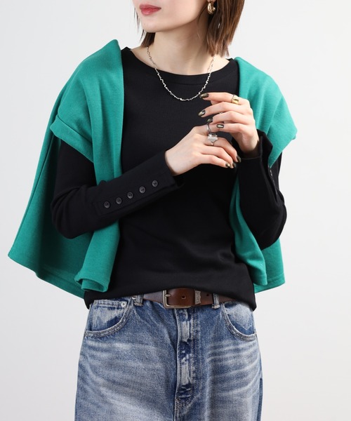 FUNALIVE(ファンアライブ)の「袖口ボタンリブロングT(Tシャツ/カットソー・レディース・オフホワイト/ブラック・3L/M/LL/L)」の13枚目の写真