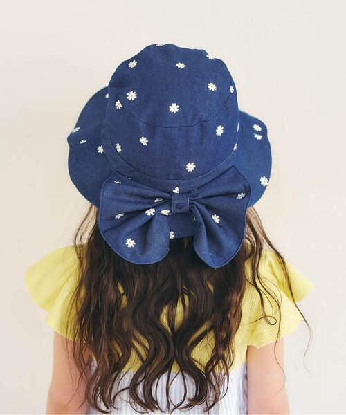 apres les cours（アプレレクール）の「【UVカット/撥水加工/接触冷感】日よけリボン付きスカラップハット（ハット・キッズ・ピンク/インディゴブルー/アイボリー・56/54/52/50/48）」の5枚目の写真