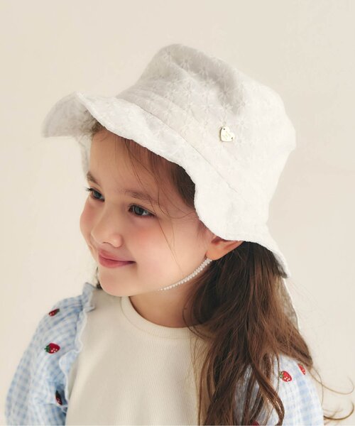 apres les cours（アプレレクール）の「【UVカット/撥水加工/接触冷感】日よけリボン付きスカラップハット（ハット・キッズ・ピンク/インディゴブルー/アイボリー・56/54/52/50/48）」の7枚目の写真