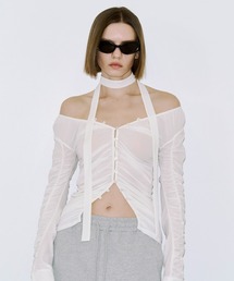 JOSE MOON | SPLIT GATHERS CHOKER TOPS/スプリットギャザーチョーカートップス(Tシャツ/カットソー)