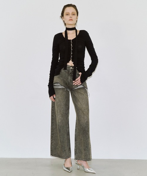 JOSE MOON(ジョゼムーン)の「SPLIT GATHERS CHOKER TOPS/スプリットギャザーチョーカートップス(Tシャツ/カットソー・レディース・ブラック/ホワイト・FREE)」の8枚目の写真