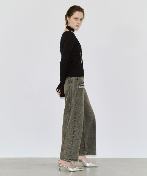 JOSE MOON(ジョゼムーン)の「SPLIT GATHERS CHOKER TOPS/スプリットギャザーチョーカートップス(Tシャツ/カットソー・レディース・ブラック/ホワイト・FREE)」の9枚目の写真